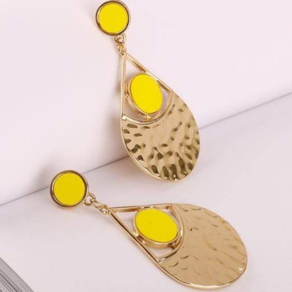 Womens Gold Tone Teardrop Earrings with Yellow Accent